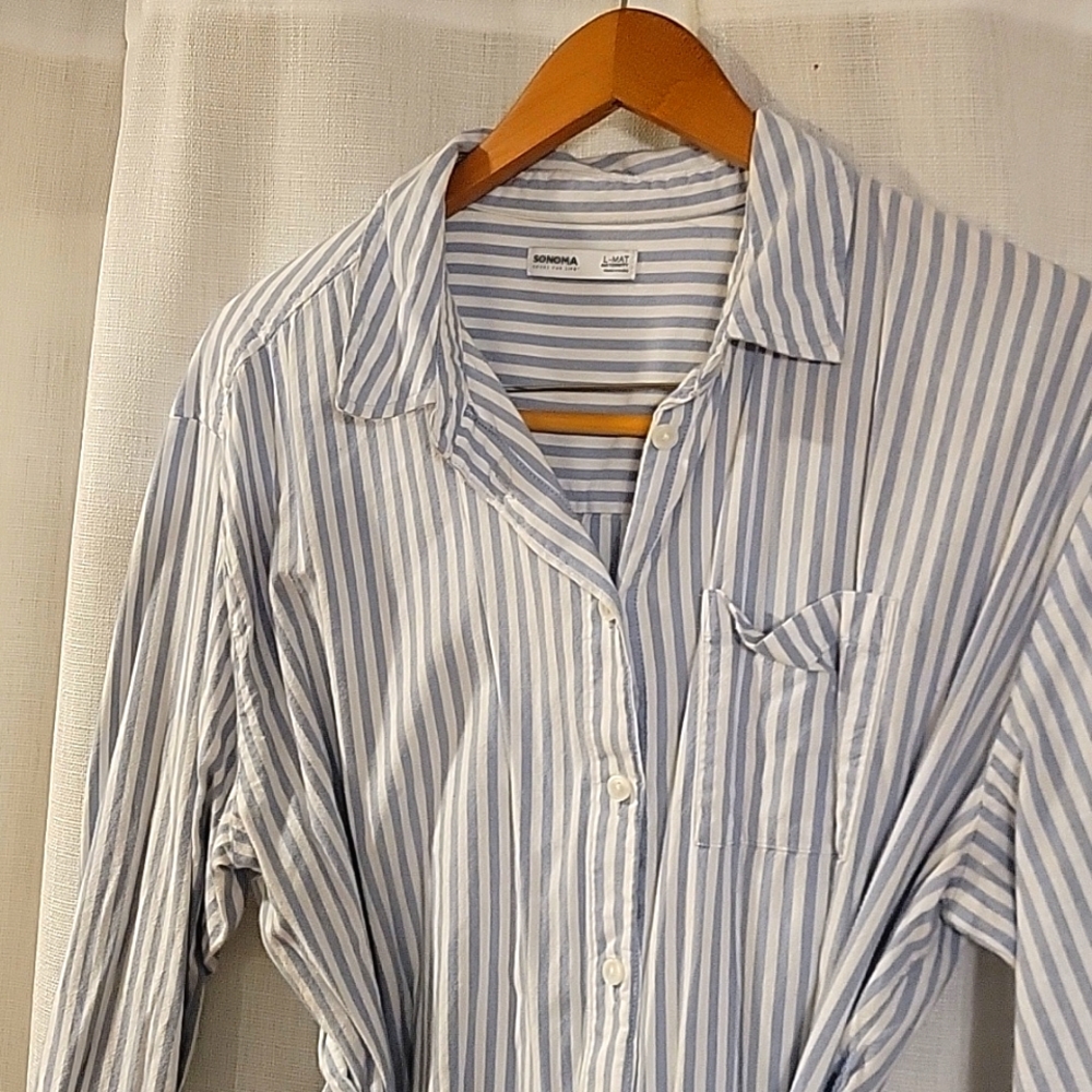 Sonoma Maternity shirt dress long sleeve blue and white striped button down